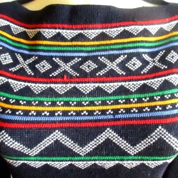 Vintage 80s True Boho Top Medium Chrome Crosstitch Print Knit Sweater by Bananas - Picture 2 of 7